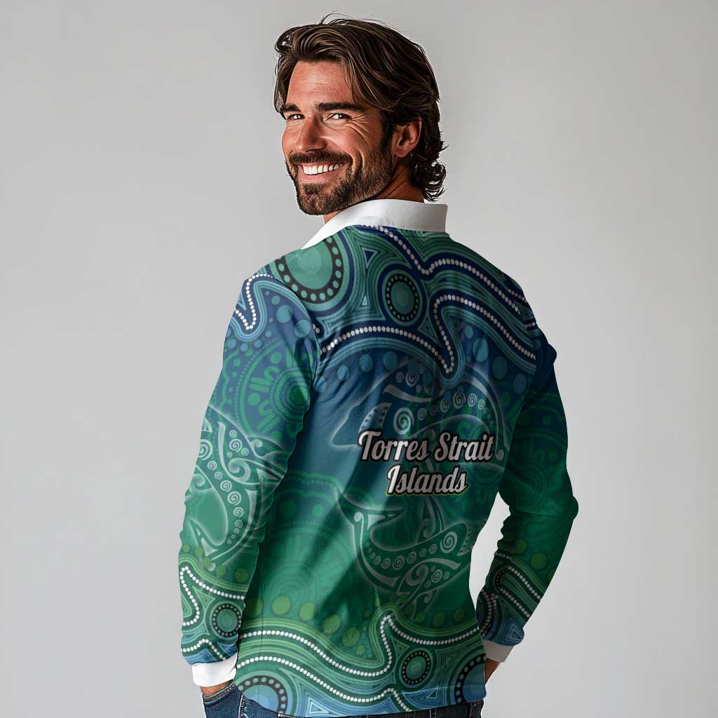 Torres Strait Islands Long Sleeve Polo Shirt Shark Indigenous Australian Tribal Dot Art