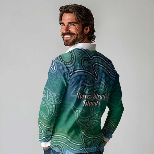 Torres Strait Islands Long Sleeve Polo Shirt Shark Indigenous Australian Tribal Dot Art