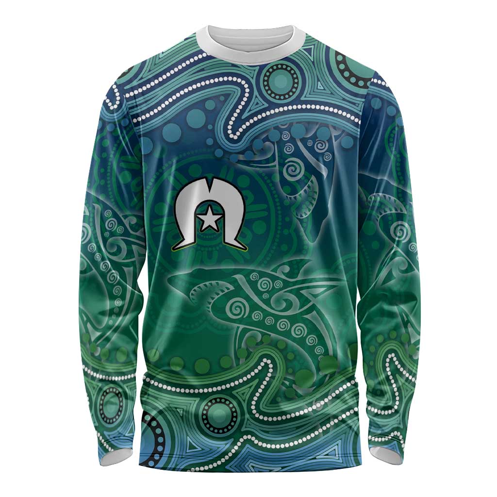 Torres Strait Islands Long Sleeve Shirt Shark Indigenous Australian Tribal Dot Art
