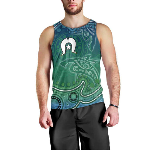 Torres Strait Islands Men Tank Top Shark Indigenous Australian Tribal Dot Art