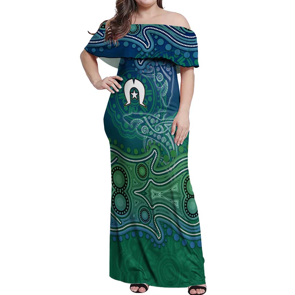 Torres Strait Islands Off Shoulder Maxi Dress Shark Indigenous Australian Tribal Dot Art