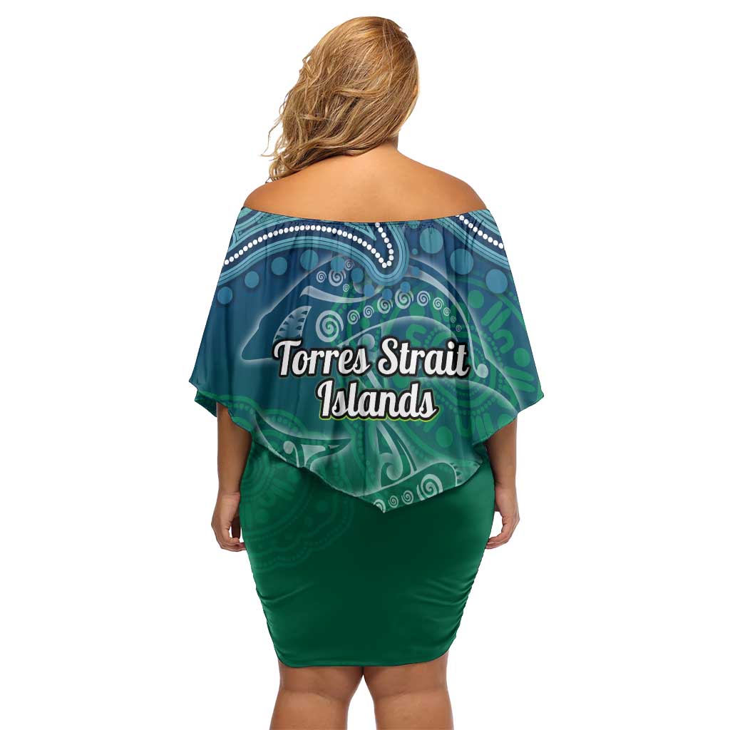 Torres Strait Islands Off Shoulder Short Dress Shark Indigenous Australian Tribal Dot Art