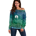 Torres Strait Islands Off Shoulder Sweater Shark Indigenous Australian Tribal Dot Art