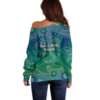 Torres Strait Islands Off Shoulder Sweater Shark Indigenous Australian Tribal Dot Art
