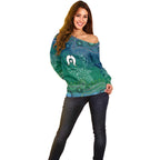Torres Strait Islands Off Shoulder Sweater Shark Indigenous Australian Tribal Dot Art