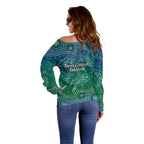 Torres Strait Islands Off Shoulder Sweater Shark Indigenous Australian Tribal Dot Art