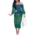 Torres Strait Islands Off The Shoulder Long Sleeve Dress Shark Indigenous Australian Tribal Dot Art