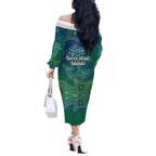 Torres Strait Islands Off The Shoulder Long Sleeve Dress Shark Indigenous Australian Tribal Dot Art