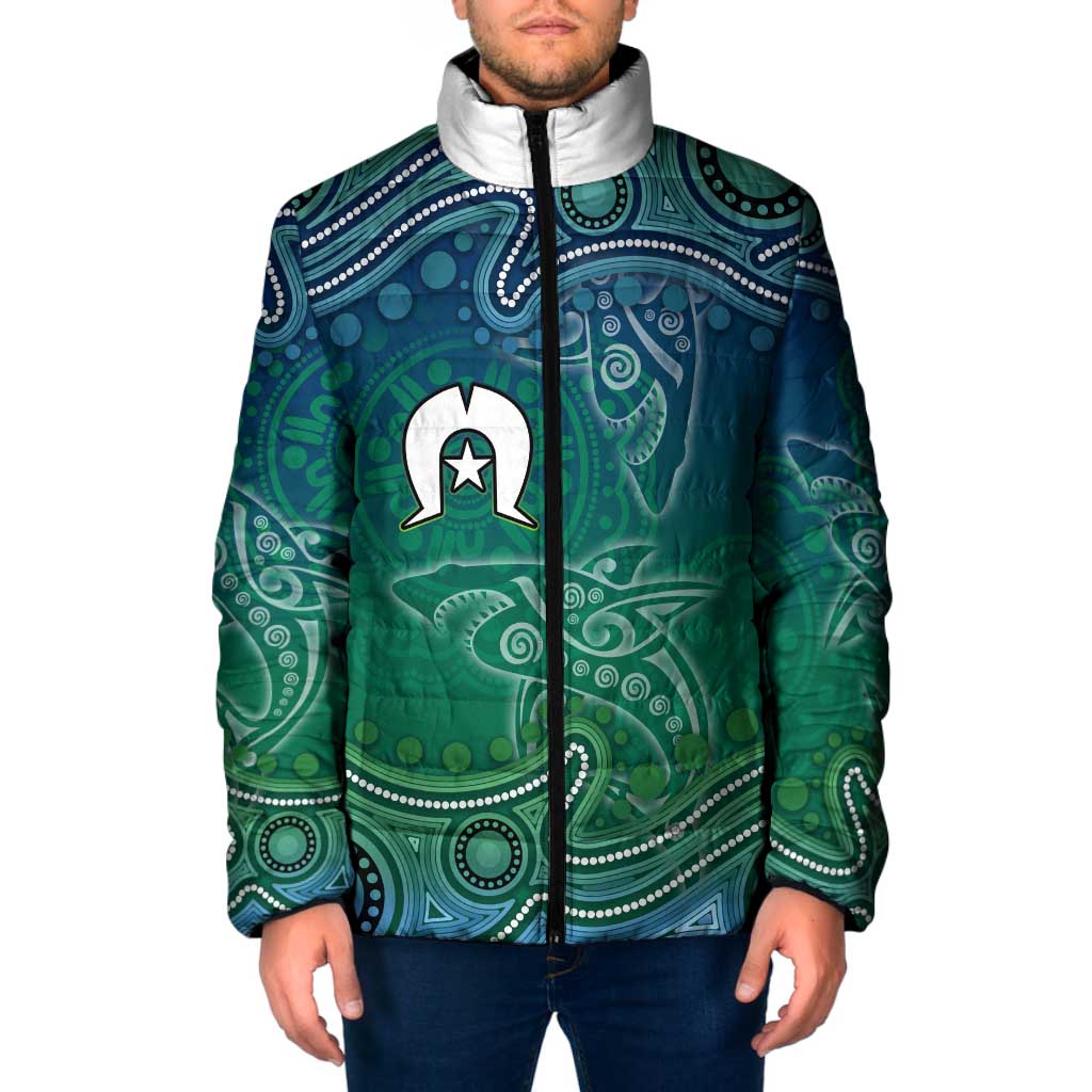 Torres Strait Islands Padded Jacket Shark Indigenous Australian Tribal Dot Art