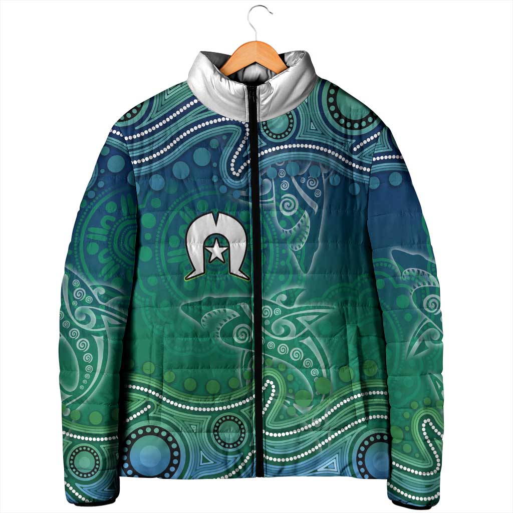 Torres Strait Islands Padded Jacket Shark Indigenous Australian Tribal Dot Art
