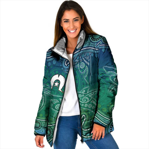 Torres Strait Islands Padded Jacket Shark Indigenous Australian Tribal Dot Art