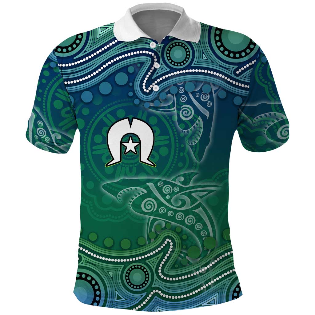Torres Strait Islands Polo Shirt Shark Indigenous Australian Tribal Dot Art