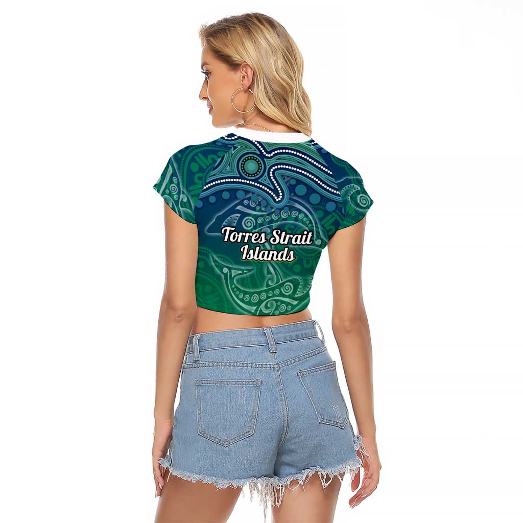 Torres Strait Islands Raglan Cropped T Shirt Shark Indigenous Australian Tribal Dot Art