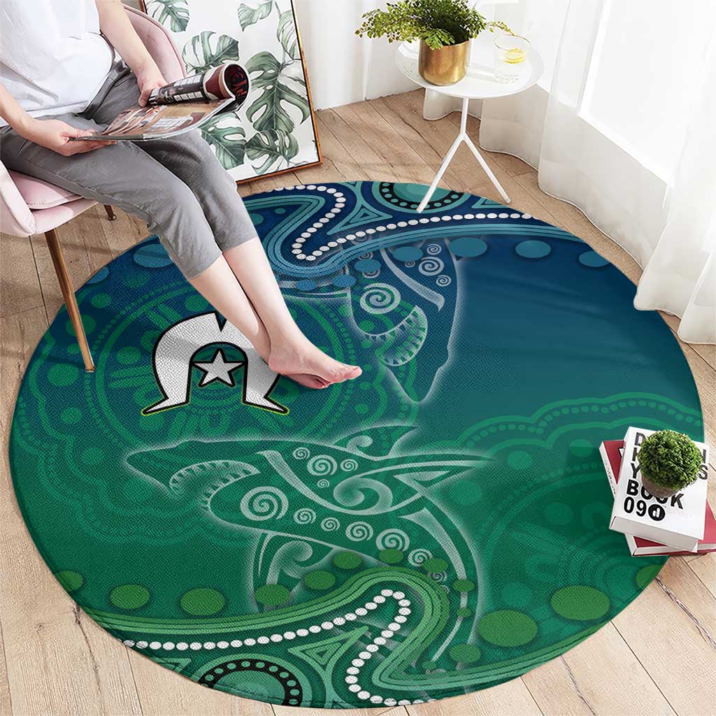 Torres Strait Islands Round Carpet Shark Indigenous Australian Tribal Dot Art