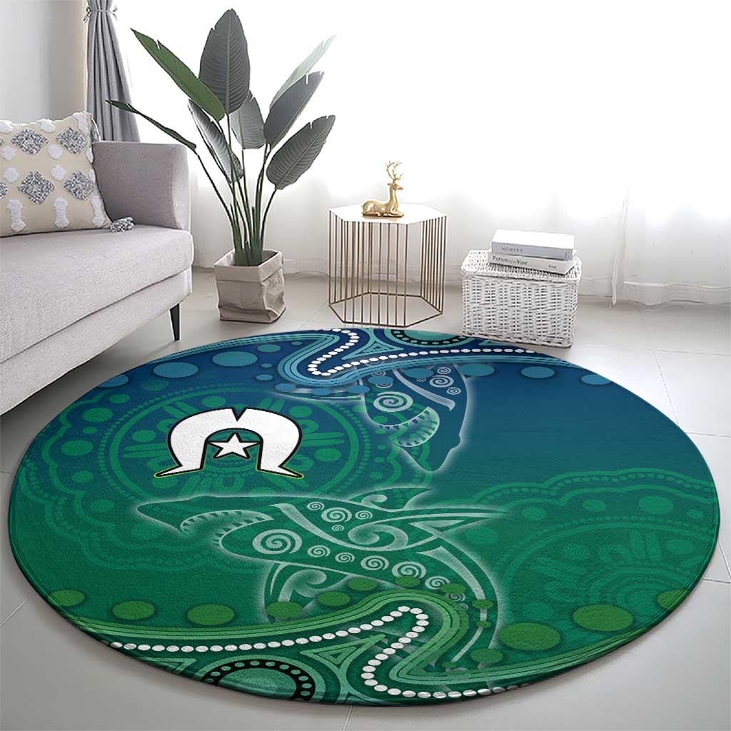 Torres Strait Islands Round Carpet Shark Indigenous Australian Tribal Dot Art