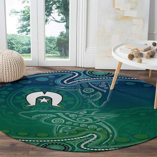 Torres Strait Islands Round Carpet Shark Indigenous Australian Tribal Dot Art