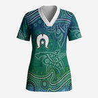 Torres Strait Islands Scrub Top Shark Indigenous Australian Tribal Dot Art