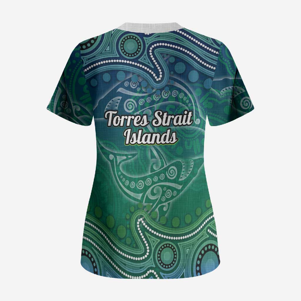 Torres Strait Islands Scrub Top Shark Indigenous Australian Tribal Dot Art