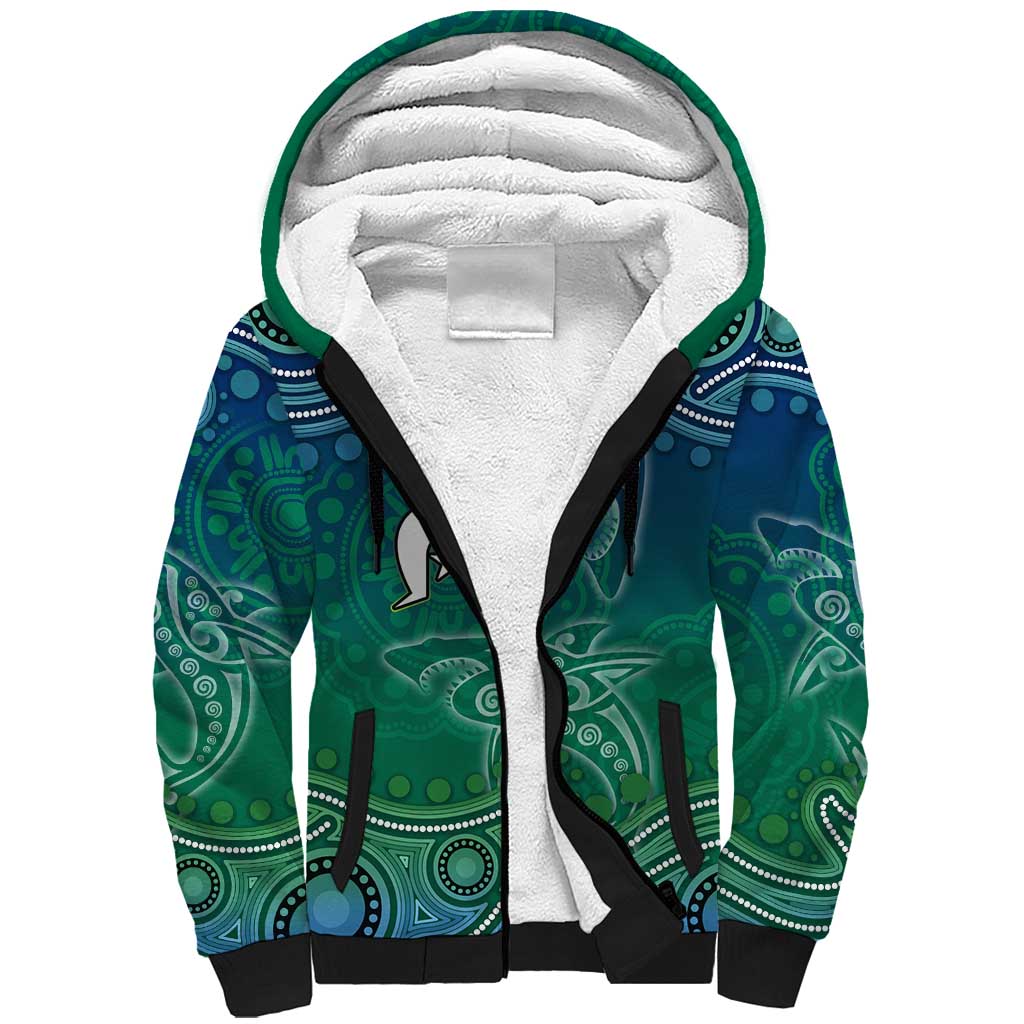 Torres Strait Islands Sherpa Hoodie Shark Indigenous Australian Tribal Dot Art