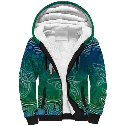 Torres Strait Islands Sherpa Hoodie Shark Indigenous Australian Tribal Dot Art