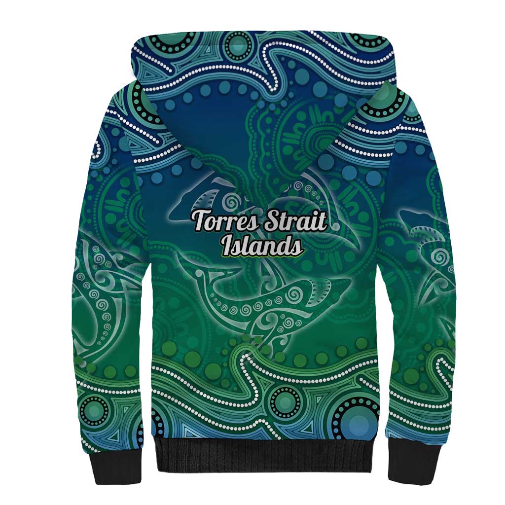 Torres Strait Islands Sherpa Hoodie Shark Indigenous Australian Tribal Dot Art