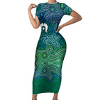 Torres Strait Islands Short Sleeve Bodycon Dress Shark Indigenous Australian Tribal Dot Art