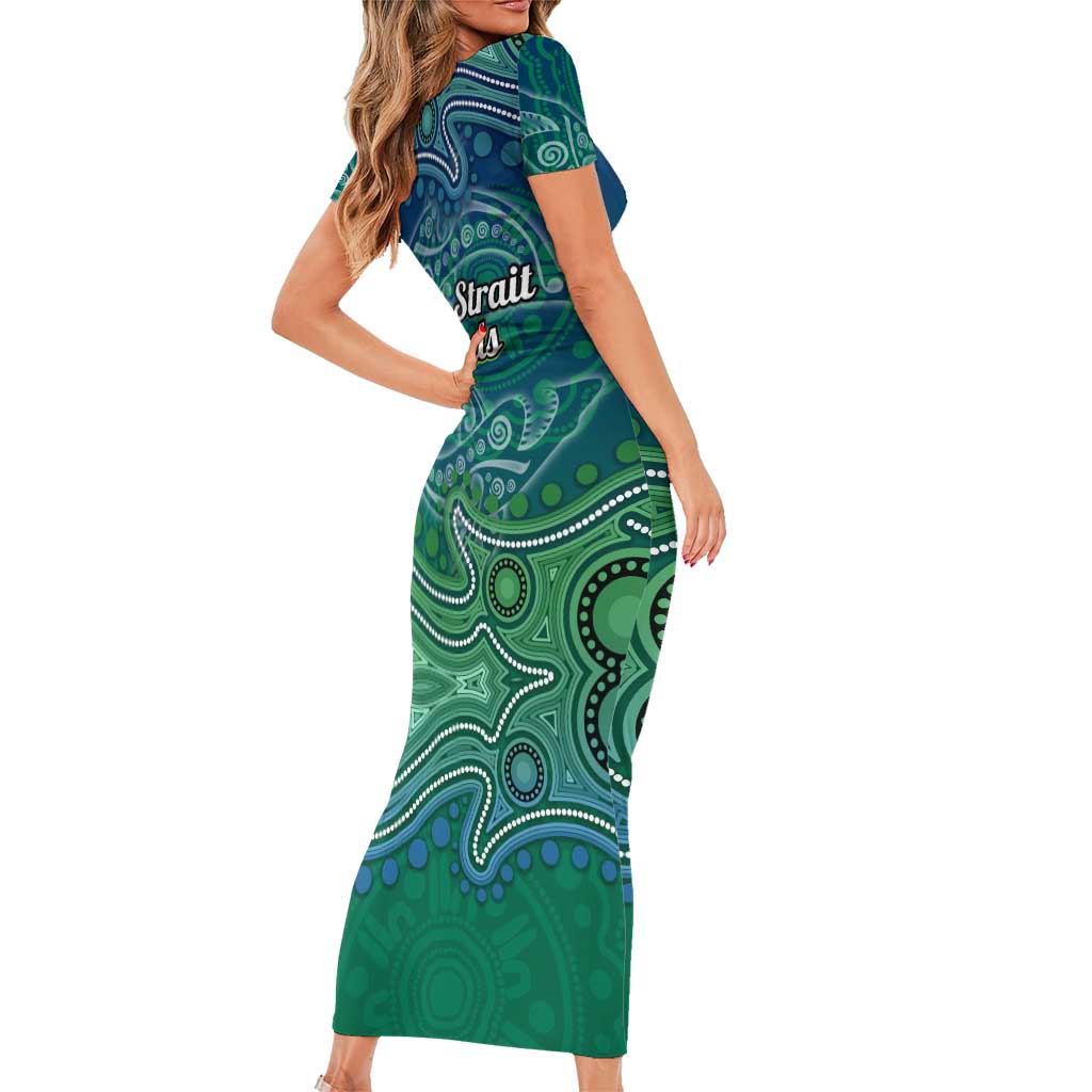 Torres Strait Islands Short Sleeve Bodycon Dress Shark Indigenous Australian Tribal Dot Art