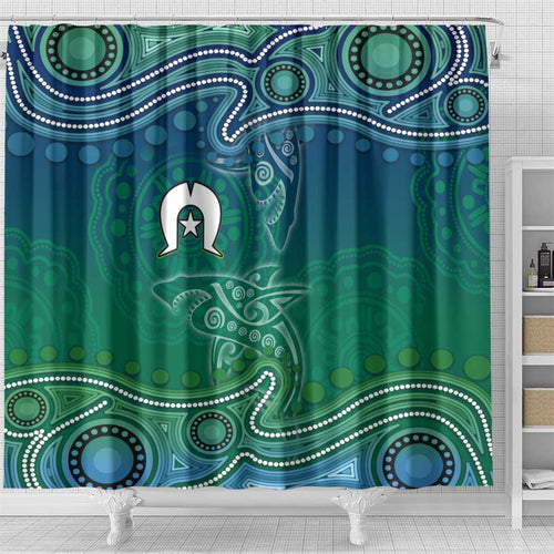 Torres Strait Islands Shower Curtain Shark Indigenous Australian Tribal Dot Art