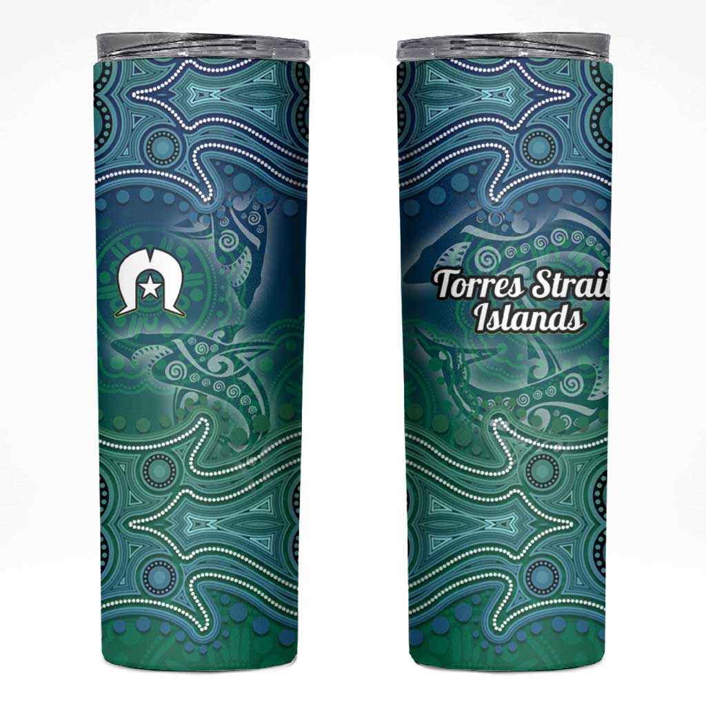 Torres Strait Islands Skinny Tumbler Shark Indigenous Australian Tribal Dot Art