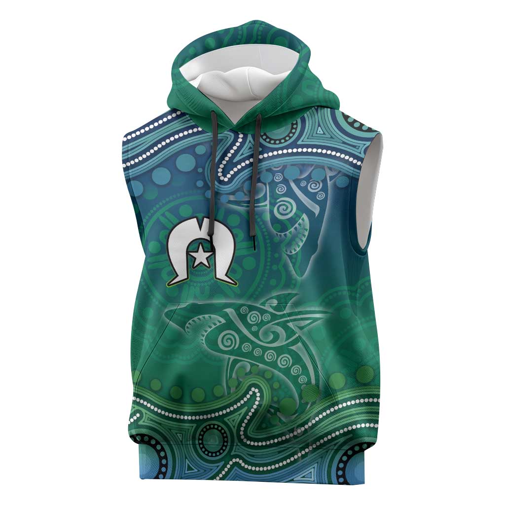 Torres Strait Islands Sleeveless Hoodie Shark Indigenous Australian Tribal Dot Art