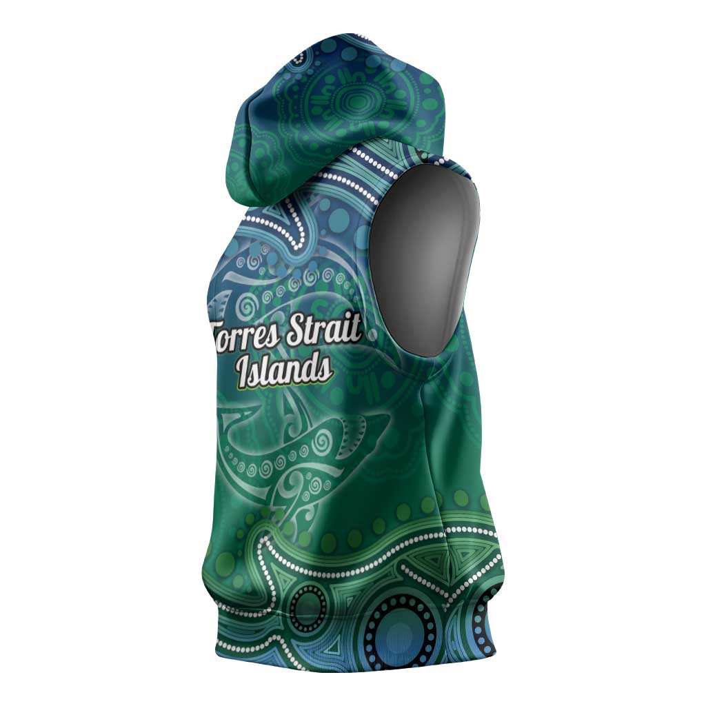 Torres Strait Islands Sleeveless Hoodie Shark Indigenous Australian Tribal Dot Art