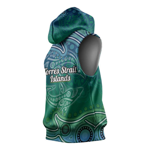 Torres Strait Islands Sleeveless Hoodie Shark Indigenous Australian Tribal Dot Art