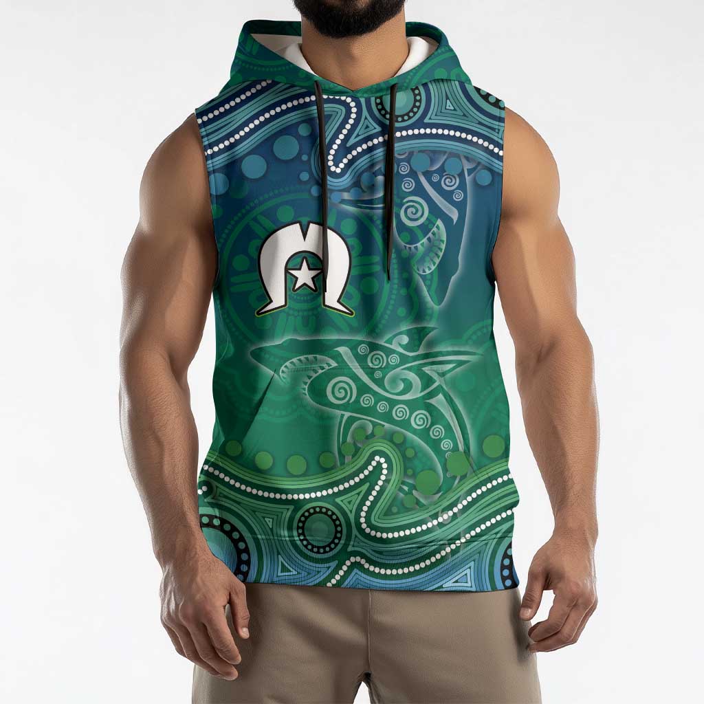 Torres Strait Islands Sleeveless Hoodie Shark Indigenous Australian Tribal Dot Art