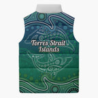 Torres Strait Islands Sleeveless Puffer Jacket Shark Indigenous Australian Tribal Dot Art