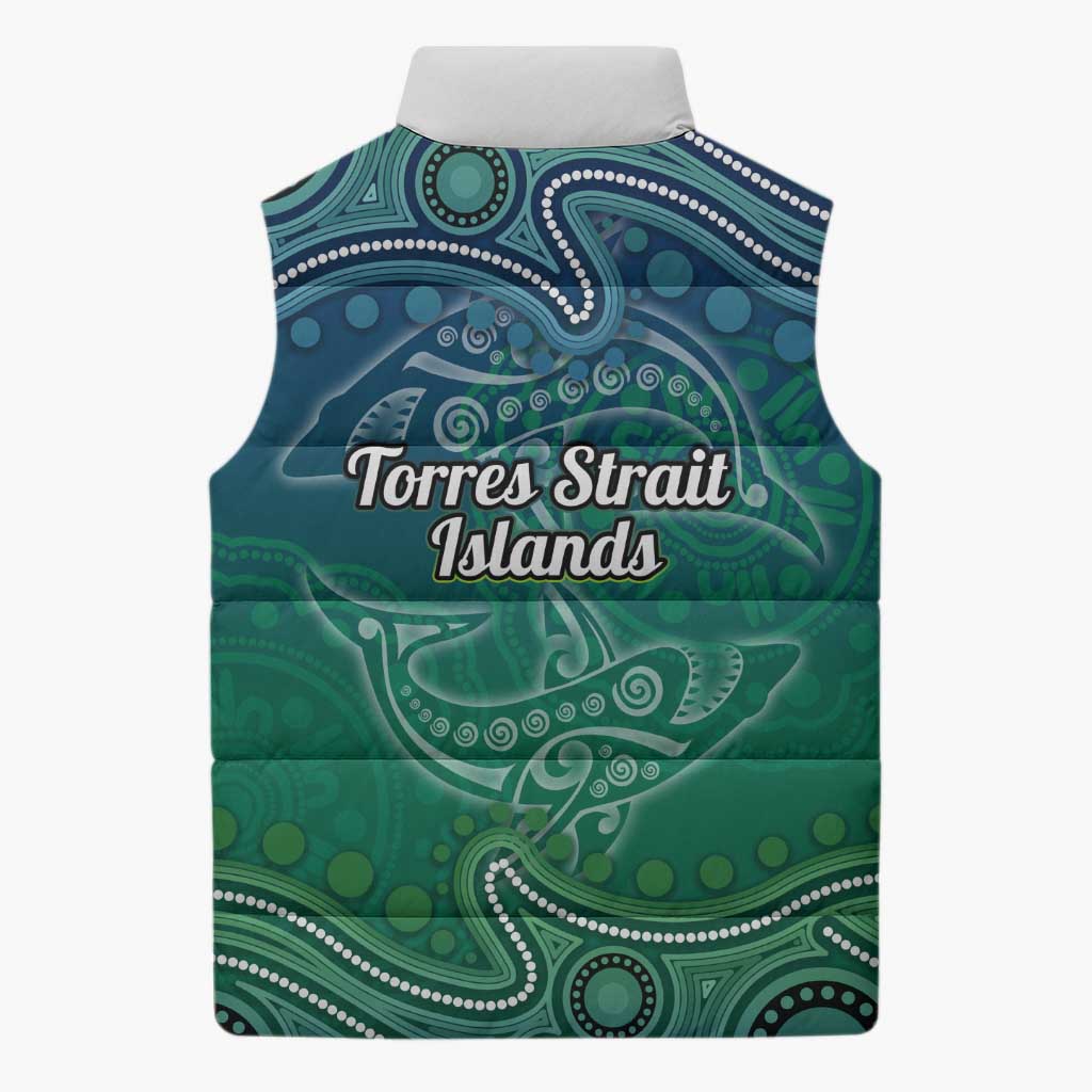 Torres Strait Islands Sleeveless Puffer Jacket Shark Indigenous Australian Tribal Dot Art
