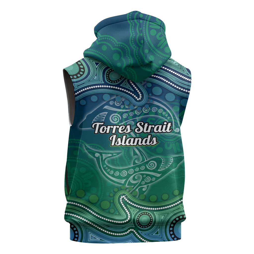 Torres Strait Islands Sleeveless Zip Hoodie Shark Indigenous Australian Tribal Dot Art