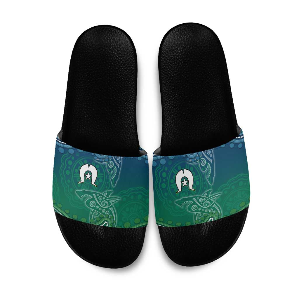 Torres Strait Islands Slide Sandals Shark Indigenous Australian Tribal Dot Art