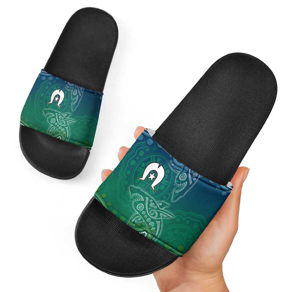 Torres Strait Islands Slide Sandals Shark Indigenous Australian Tribal Dot Art