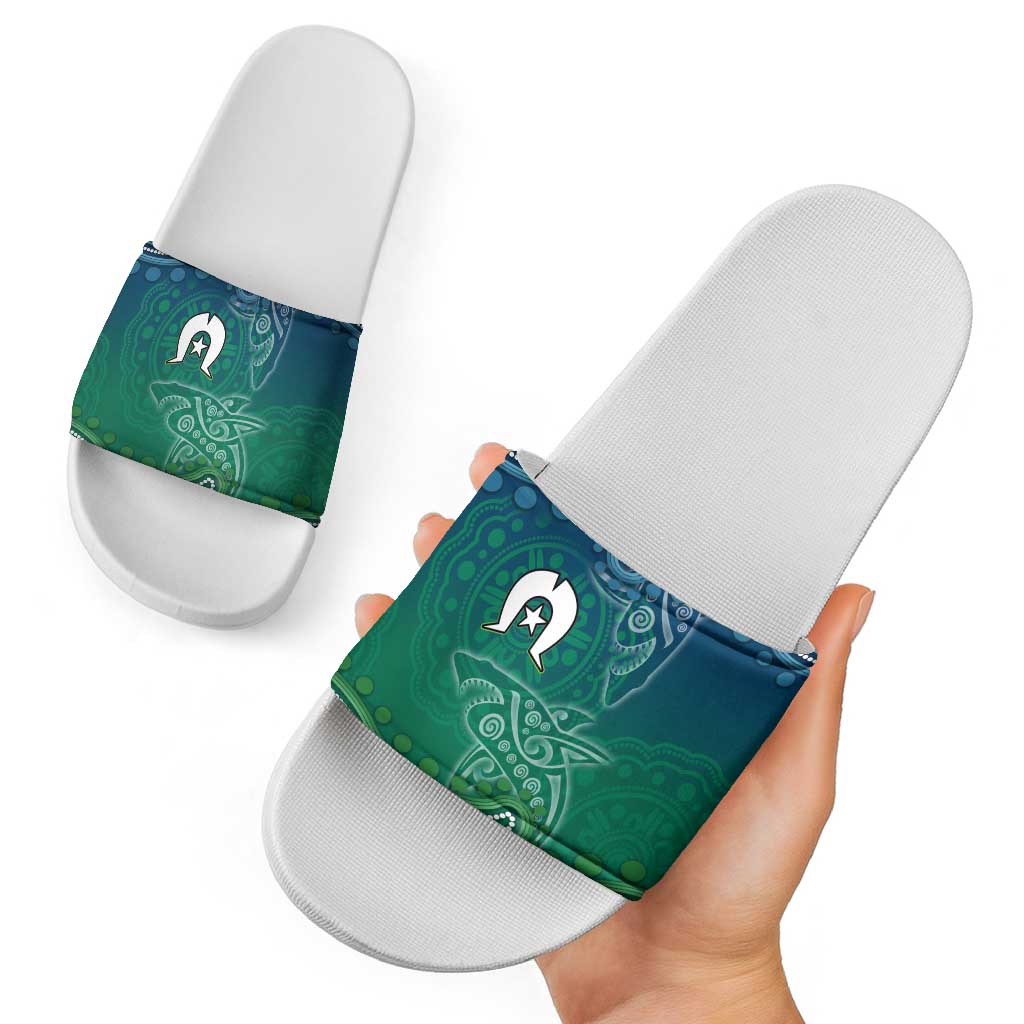 Torres Strait Islands Slide Sandals Shark Indigenous Australian Tribal Dot Art