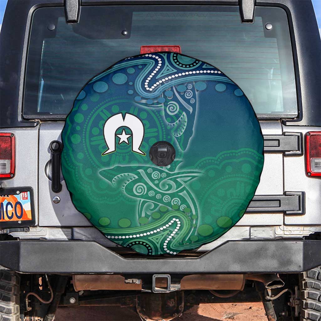 Torres Strait Islands Spare Tire Cover Shark Indigenous Australian Tribal Dot Art