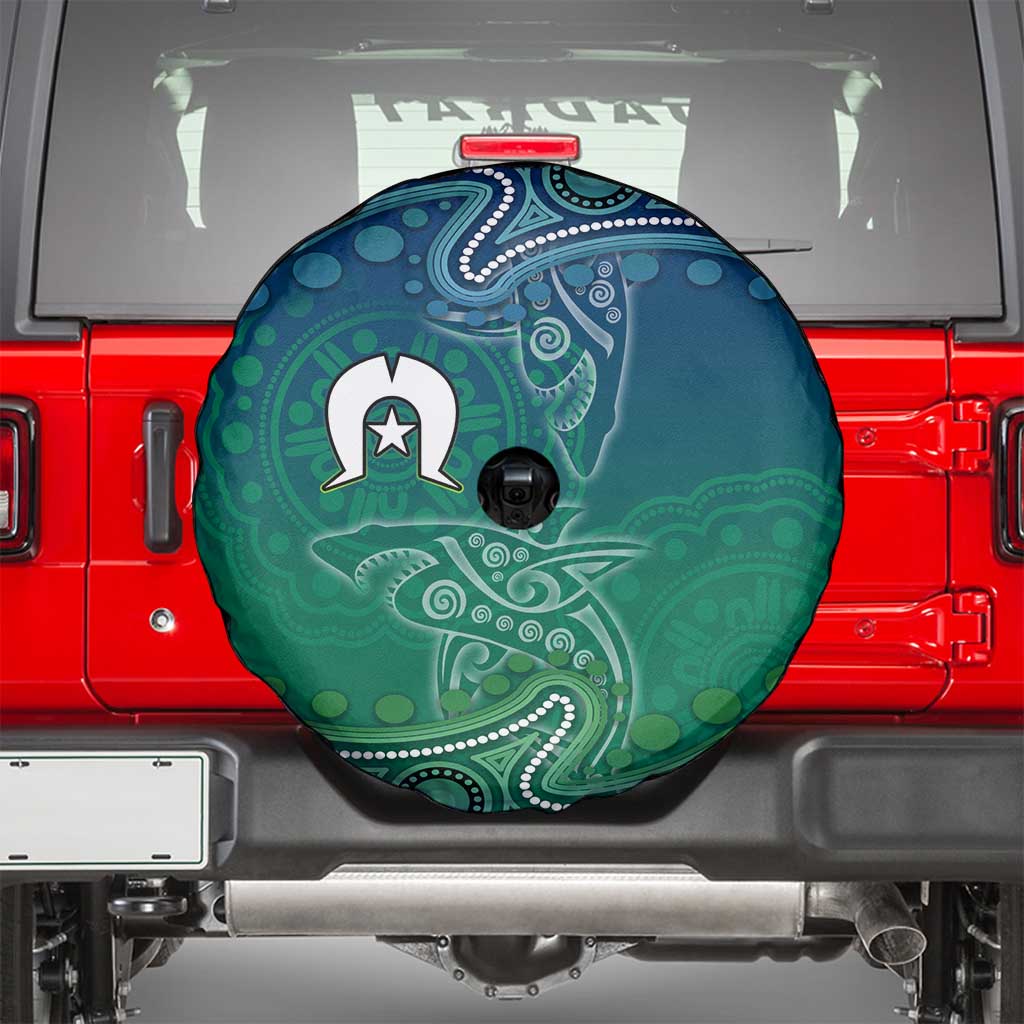Torres Strait Islands Spare Tire Cover Shark Indigenous Australian Tribal Dot Art