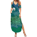 Torres Strait Islands Summer Maxi Dress Shark Indigenous Australian Tribal Dot Art