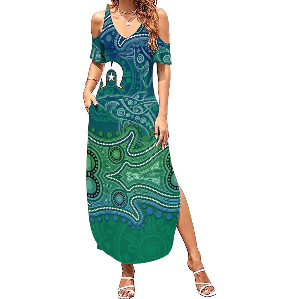 Torres Strait Islands Summer Maxi Dress Shark Indigenous Australian Tribal Dot Art