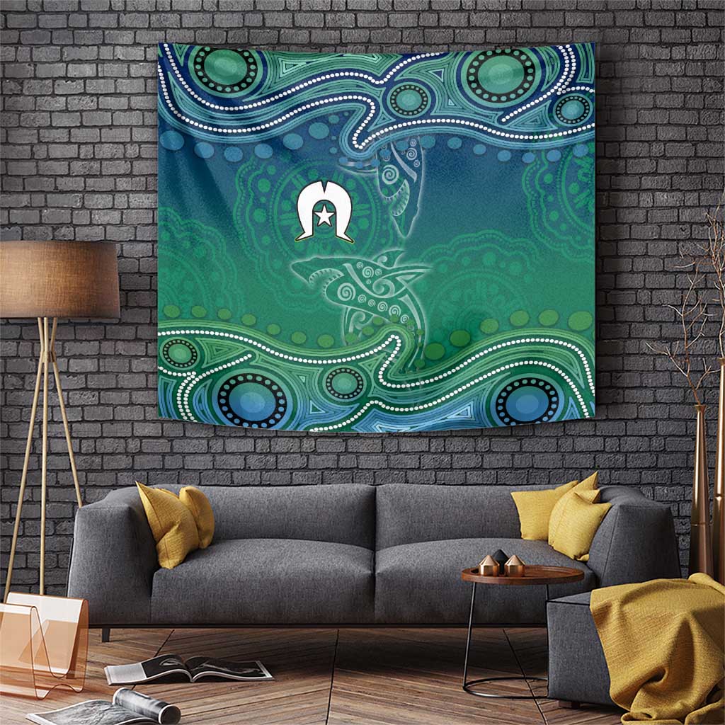 Torres Strait Islands Tapestry Shark Indigenous Australian Tribal Dot Art