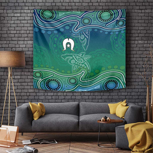Torres Strait Islands Tapestry Shark Indigenous Australian Tribal Dot Art
