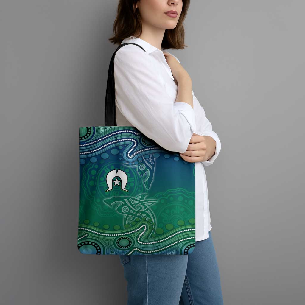 Torres Strait Islands Tote Bag Shark Indigenous Australian Tribal Dot Art