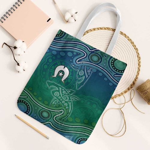Torres Strait Islands Tote Bag Shark Indigenous Australian Tribal Dot Art