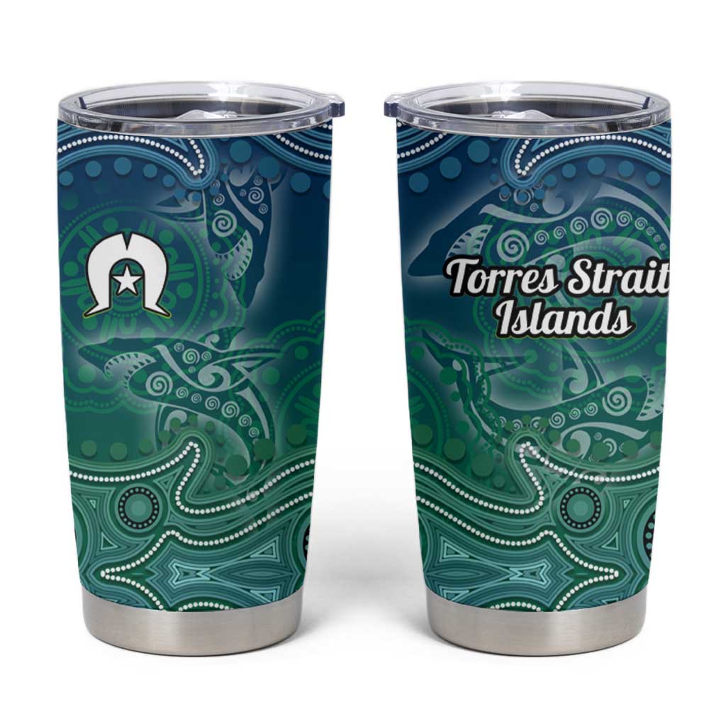 Torres Strait Islands Tumbler Cup Shark Indigenous Australian Tribal Dot Art