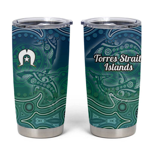 Torres Strait Islands Tumbler Cup Shark Indigenous Australian Tribal Dot Art