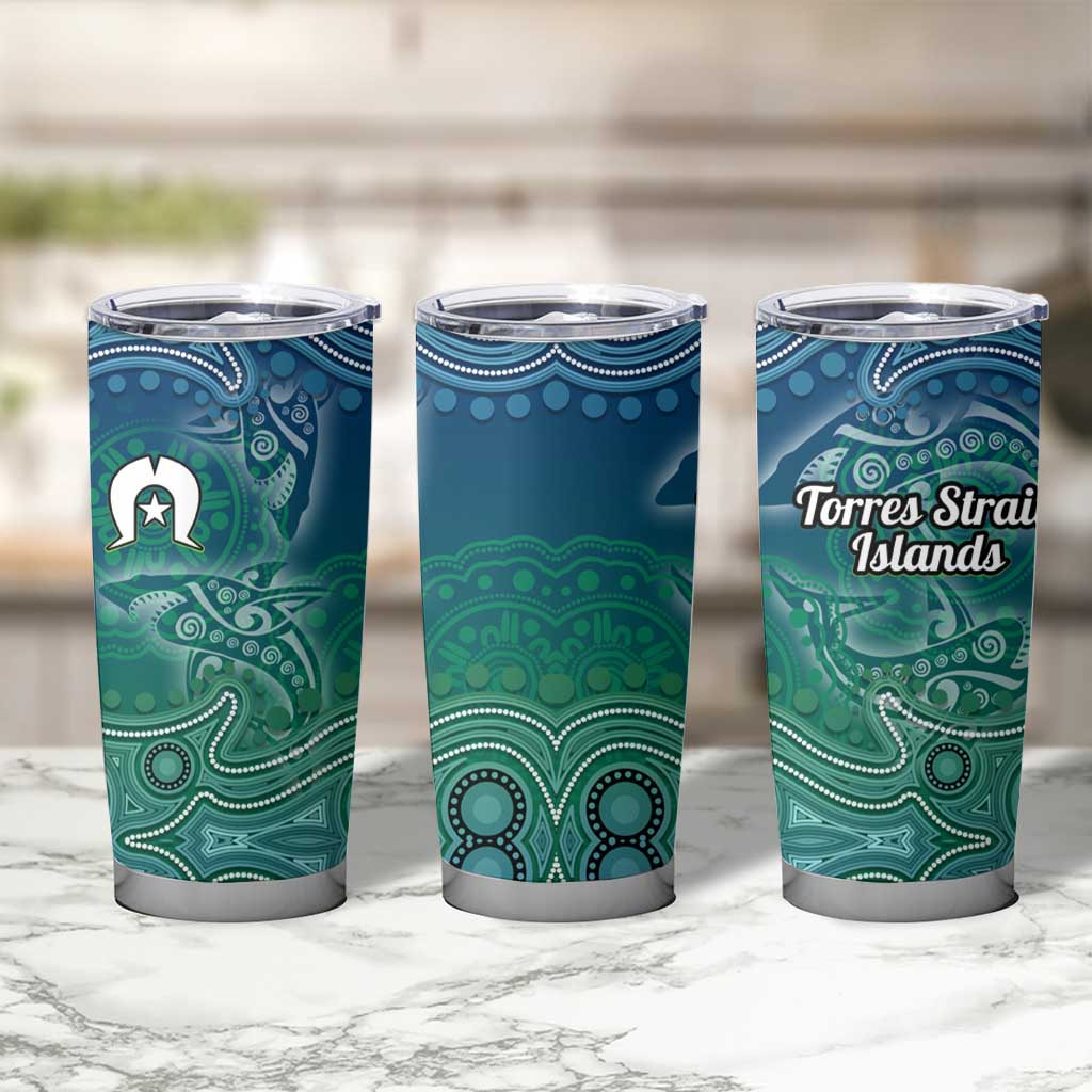 Torres Strait Islands Tumbler Cup Shark Indigenous Australian Tribal Dot Art